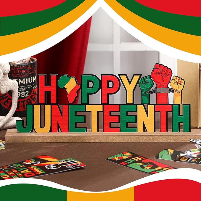 Happy Juneteenth Metal Sign Rustic Table Decor Holiday Tiered Tray Decor - Image 3