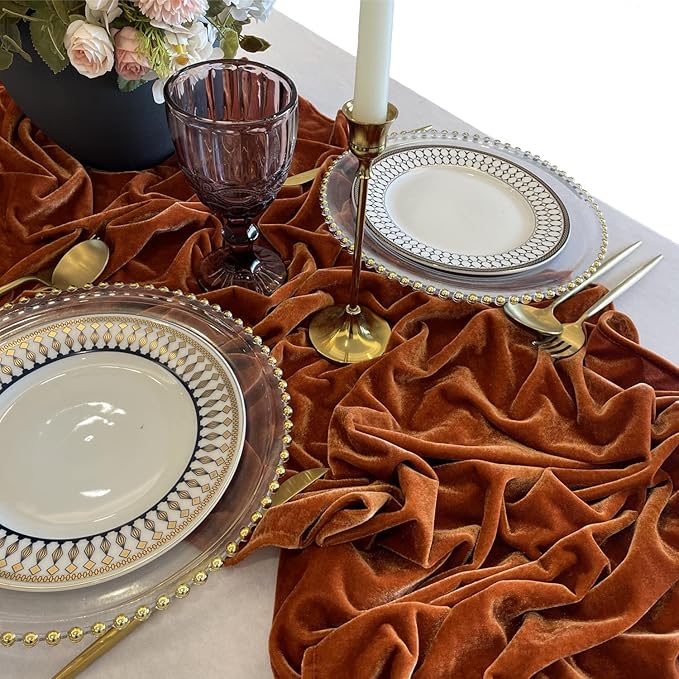 Luxurious Velvet Table Runner, Terracotta 120 Inches Wedding Table Runners - Image 6