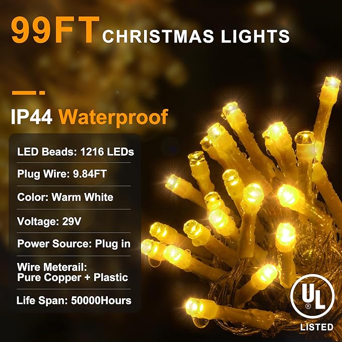 KNONEW 99ft 1216 LED Christmas Lights Outdoor Decorations - Image 7