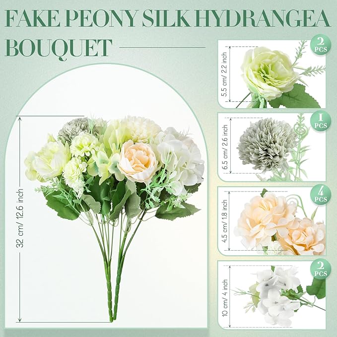 Tigeen Artificial Flowers Artificial Peonies Silk Flowers Faux Peony Fake Peony - Image 2