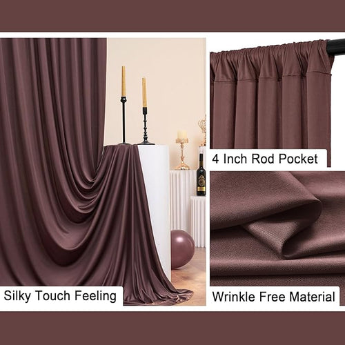 10 ft x 10 ft Wrinkle Free Brown Backdrop Curtain - Image 2