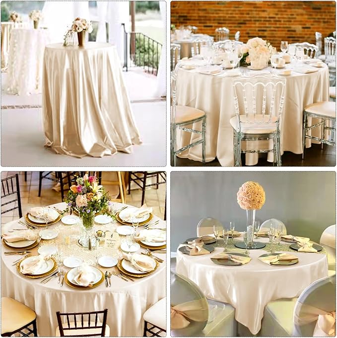 12 Pack 108 Inch Champagne Satin Tablecloth - Image 6