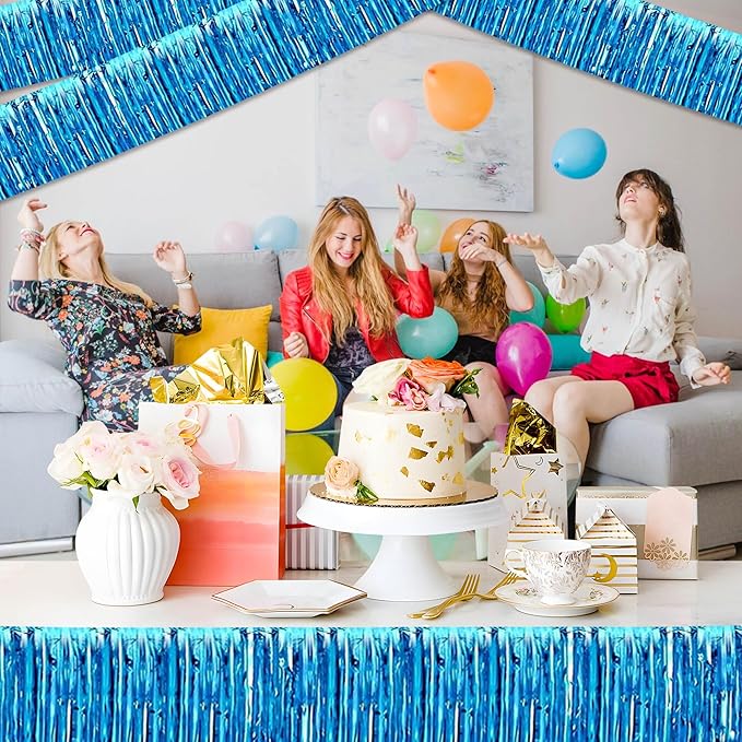 6 Pack 10 Ft Lake Blue Foil Fringe Garland Metallic Streamers Tinsel Banner - Image 7