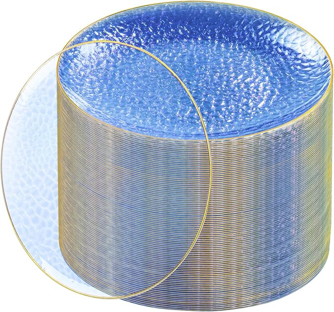 Rubtlamp 100 Pcs Blue And Gold Plastic Plates by Rubtlamp