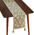 ISAENNE Designer Green Elegant Linen Table Runner 71 Inches Long, Flower and by Isaennehomedecoration