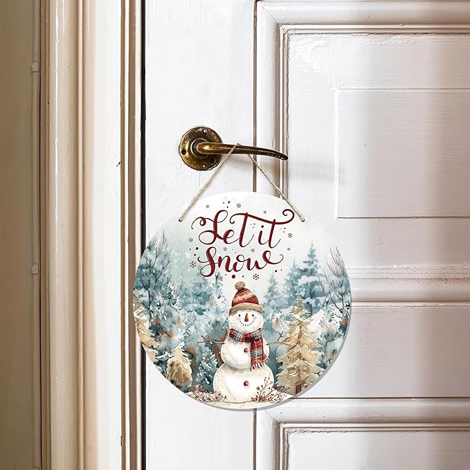 CGBHW Winter Snowman Wooden Sign, Christmas Xmas Pine Tree Landspace Hanging - Image 2