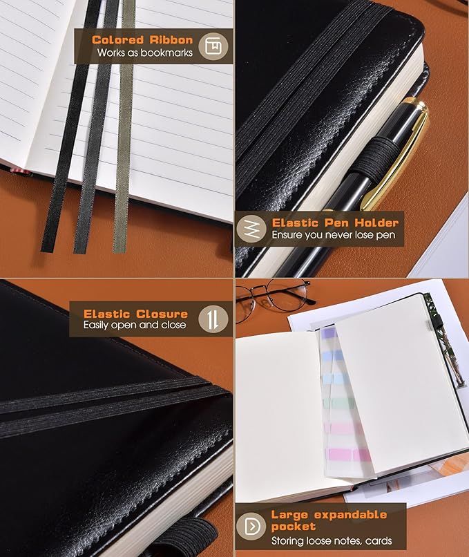 Lined Journal Notebook for Women Men, 256 Numbered Pages Hardcover Leather - Image 5