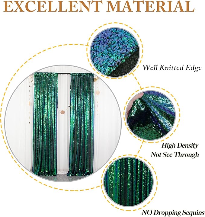 ShinyBeauty Sequin Backdrop 4 Pieces Iridescent Green Sequin Curtains Panels - Image 5