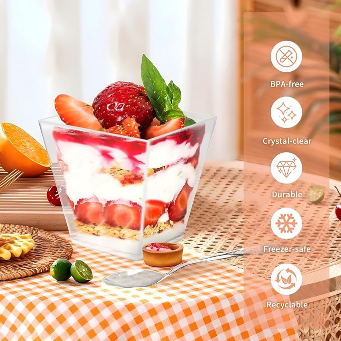 50 Pack 5 oz Clear Plastic Square Dessert Cups - Image 4