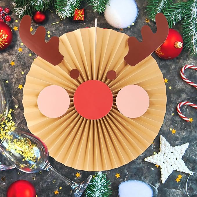Christmas Hanging Paper Fans Decoration Red White Xmas Snowman Party Ceiling - Image 7