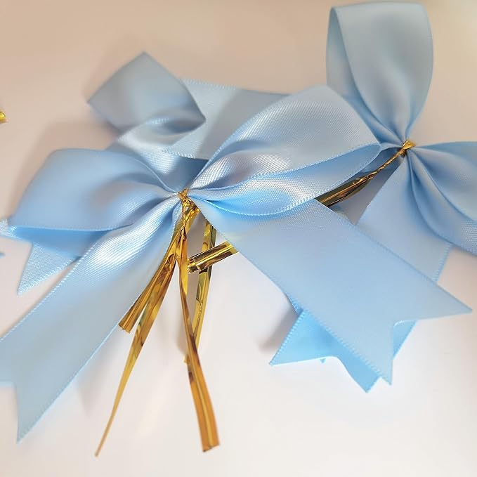 50pcs 3.5" Light Blue Satin Ribbon Bows Twist Ties Bows Wine Bows Tie - Image 7