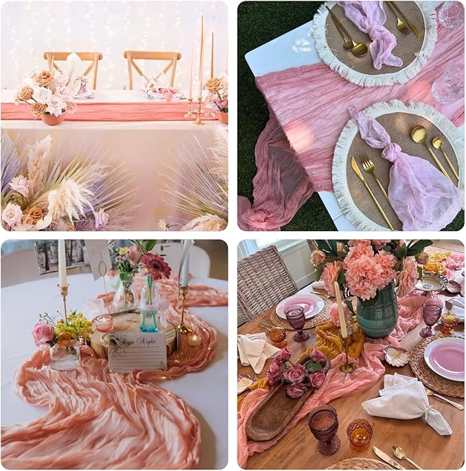 Sioloc 5 Pack Peach Coral Cheesecloth Table Runner Fall Autumn Decor - Image 5