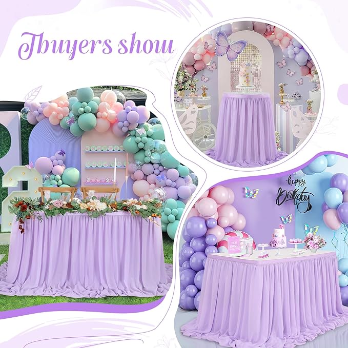 QueenDream Lavender Chiffon Table Skirt 6ft - Image 7