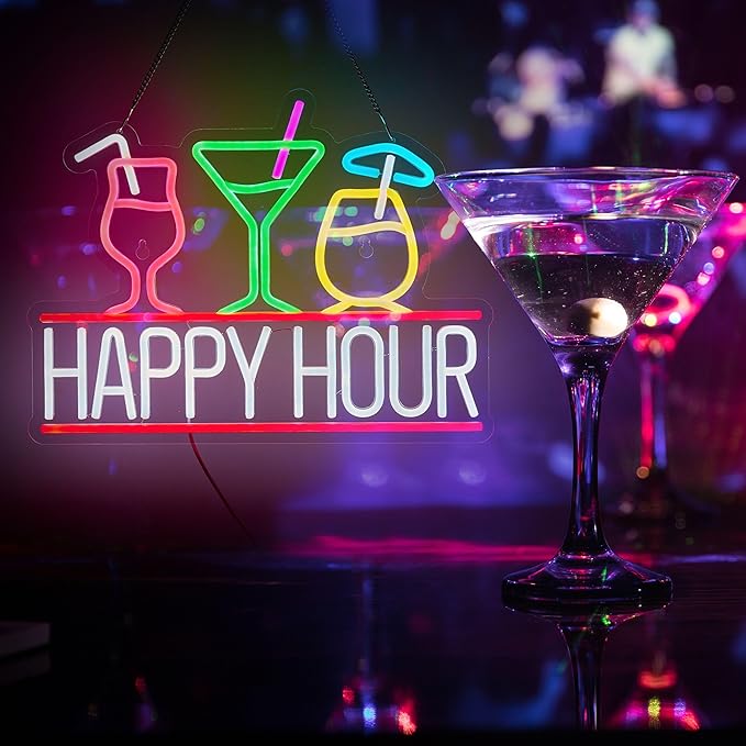Happy Hour Neon Sign for Wall Decor Beer Bar Signs, USB Powered Dimmable LED - Image 6