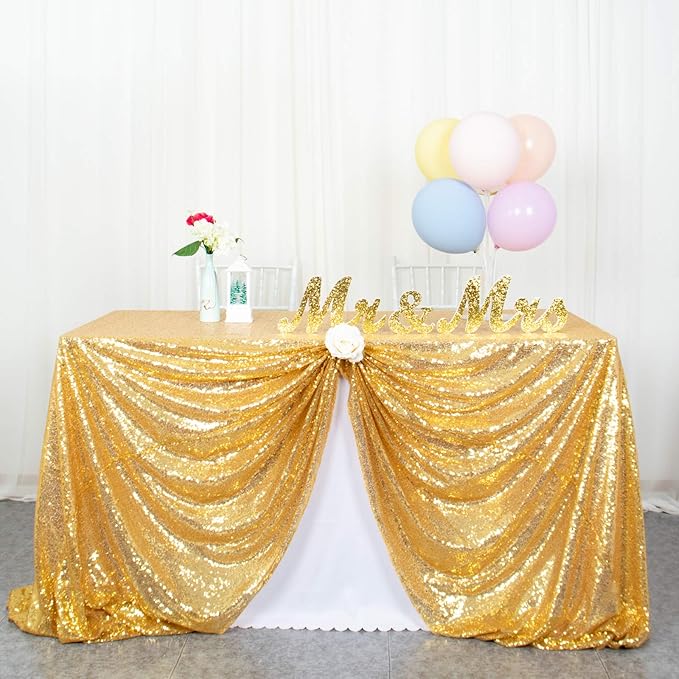 ShinyBeauty Gold Table Cloths for Party 2 Packs, 72X72 Inch Sequin Tablecloths by ShinyBeauty