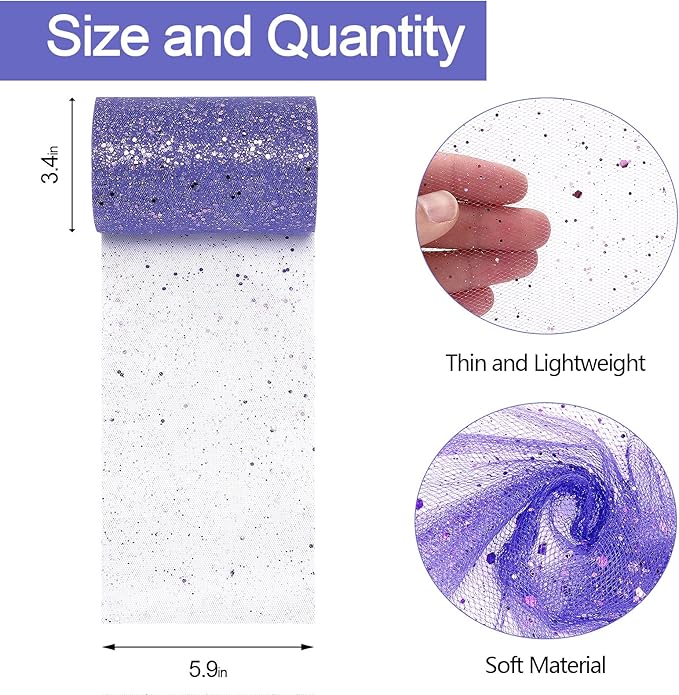 Glitter Tulle Rolls, 6” by 50 Yards Sparkling Tulle Spool Ribbon Sequin Tulle - Image 2