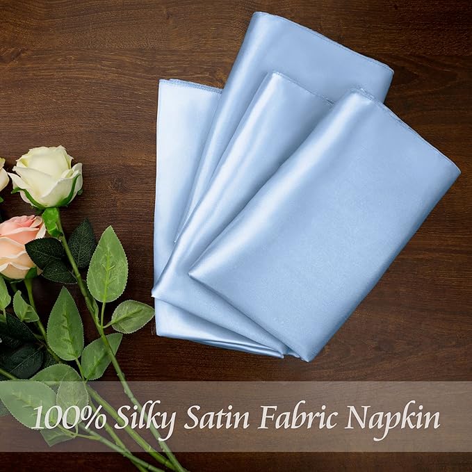 Manyshofu 50 Pieces Baby Blue Satin Napkins - Image 4