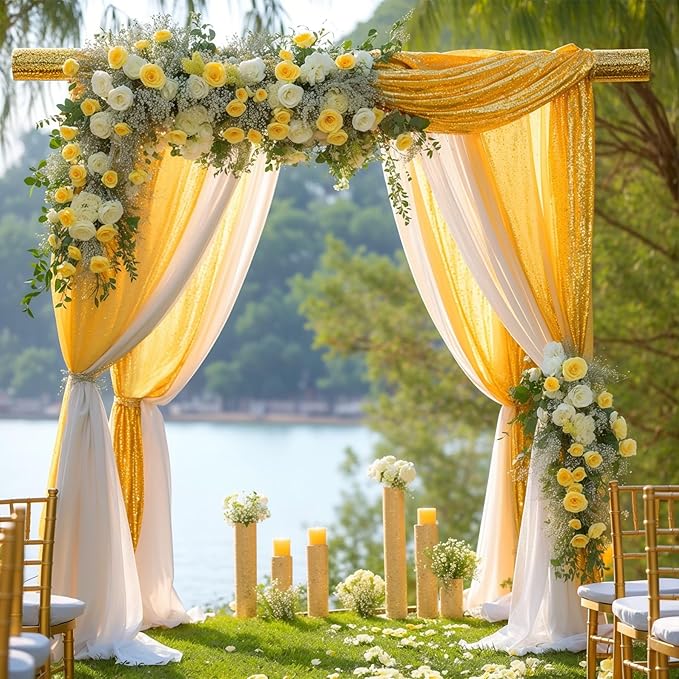 Wedding Arch Draping Fabric, 1 Panel 28" x19ft White Arch Drapes & 1 Panel 16" - Image 5