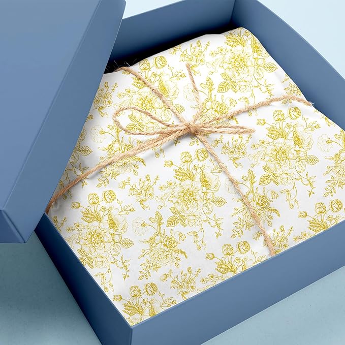 JarThenaAMCS 100 Sheets Floral Tissue Paper Gold Flower Gift Wrapping Paper - Image 5