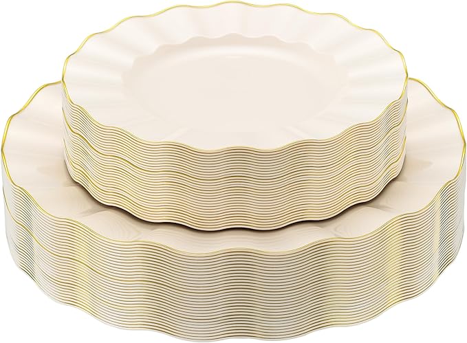 60Pcs Heavy Weight Ivory Plastic Plates by ISFANGCO