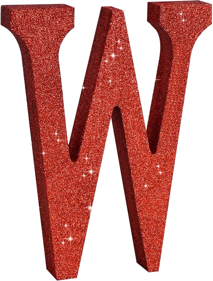 TONIFUL 8 Inch Red Glitter Letter W Table Centerpiece A-Z Red Birthday Party by TONIFUL
