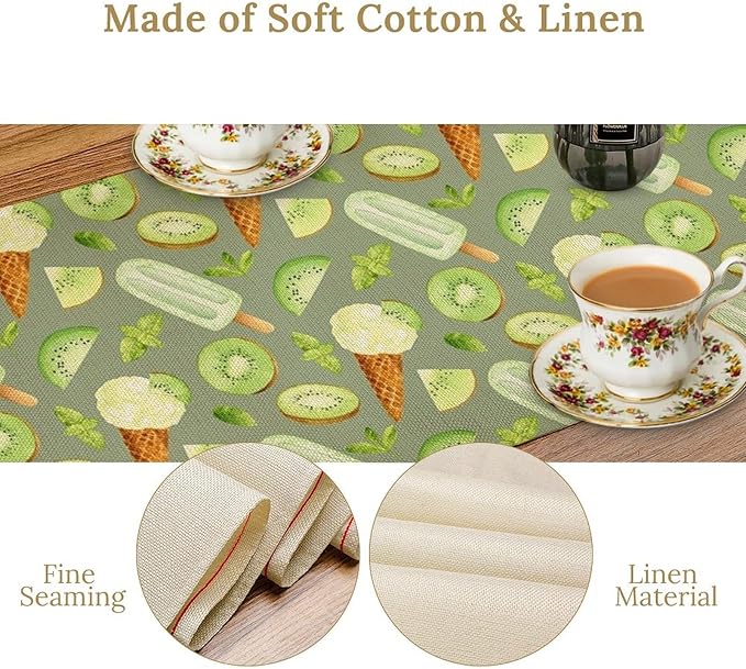 Summer Ice Cream Popsicles Table Runner, Watercolor Green Kiwi Seasonal Fruit - Image 5