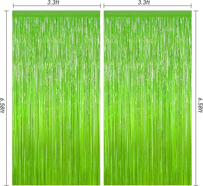 Grass Green Foil Fringe Curtain Backdrop, Birthday Christmas Tropical Party - Image 3