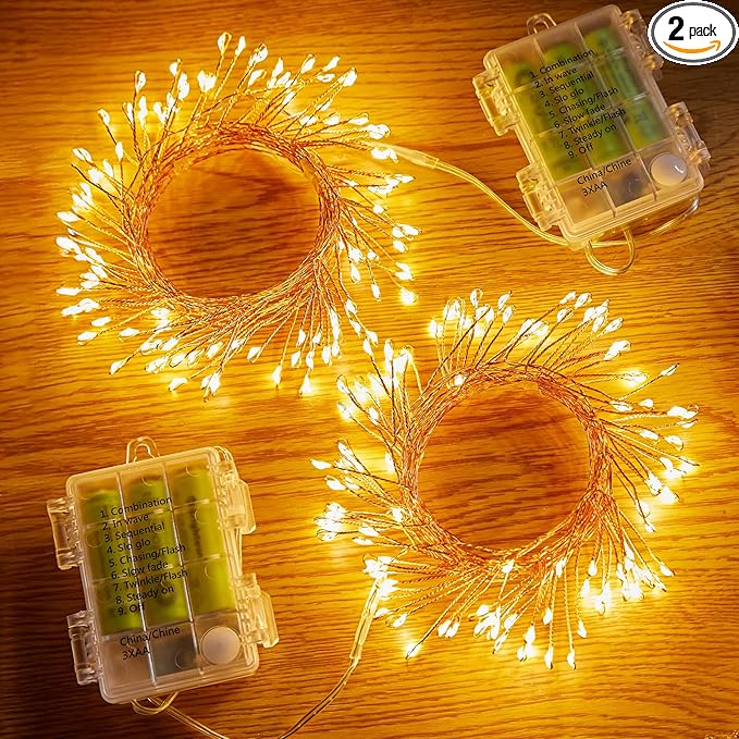 2 Pack Fairy Lights Battery Operated, 5Ft 60 LEDs Firecracker Twinkle Lights by Minetom