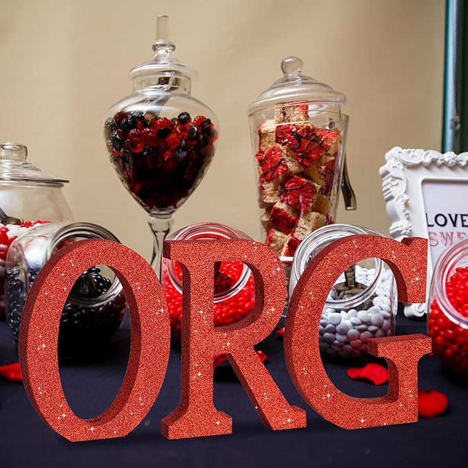 TONIFUL 8 Inch Red Glitter Letter O Table Centerpiece A-Z Red Birthday Party - Image 6