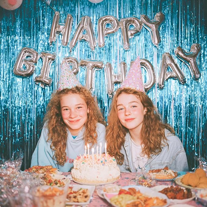 PartyWoo Light Blue Streamers Backdrop 3pcs Baby Blue Foil Fringe Streamer - Image 6