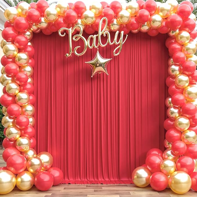30ft x 15ft Red Wrinkle Free Backdrop Curtains - Image 3