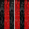2 Pack Red and Black Tinsel Foil Fringe Curtains, Metallic Tinsel Party by Voircoloria