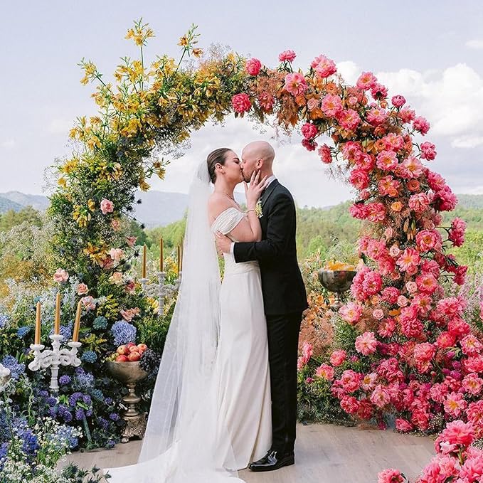 Asee'm 7.2FT White Wedding Arch Round Backdrop Stand Large Circle Metal Floral - Image 5