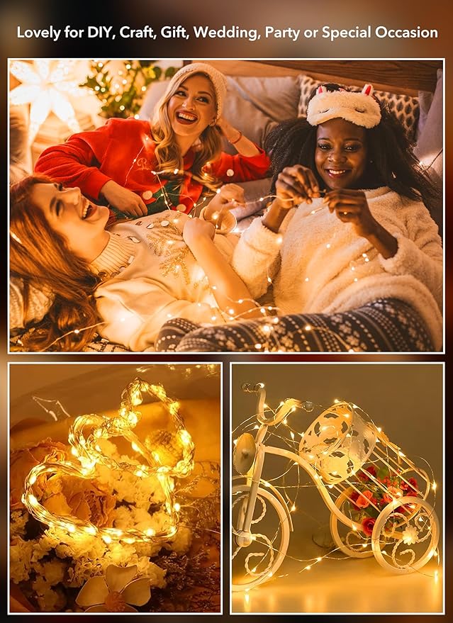Minetom 12 Pack Fairy Lights Battery Operated -7ft 20 LED Silver Wire String - Image 6