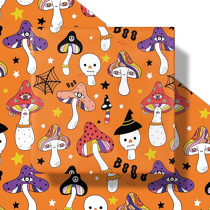 LeZakaa Halloween Creepy Mushroom Wrapping Paper Roll, Mushrooms Design - Image 6