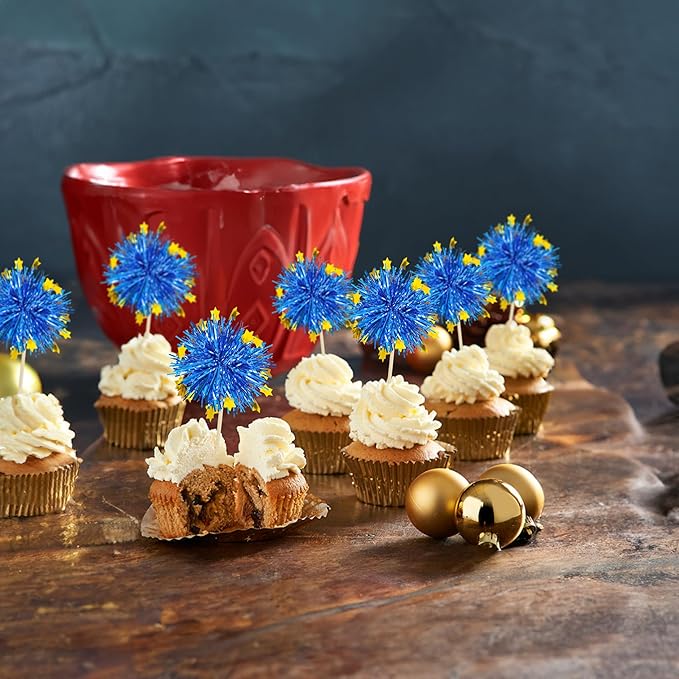 Ephlyn 30Pcs Foil Firework Cupcake Toppers Firework Cake Toppers Tinsel Flower - Image 6