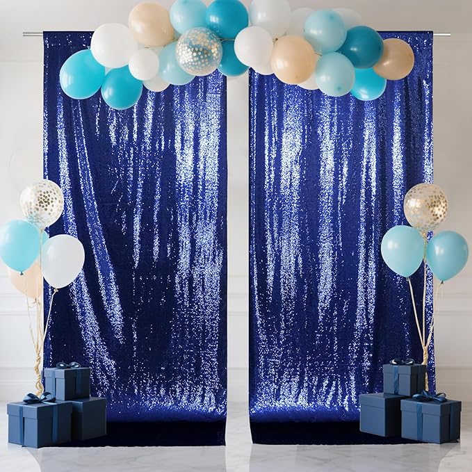 SquarePie Sequin Backdrop Curtain 8FT x 10FT Navy Blue Satin Backing Fabric - Image 7