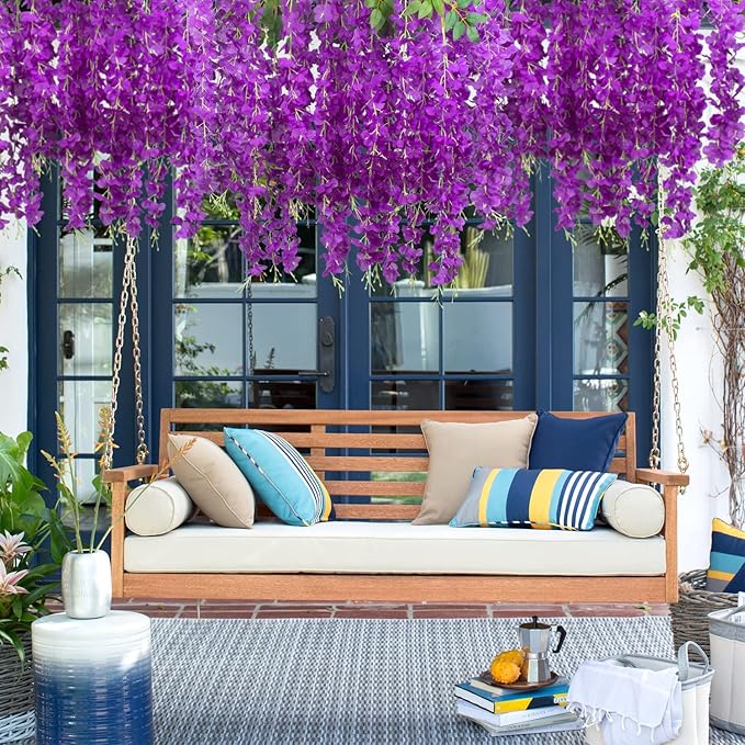 24 Pack Artificial Fake Wisteria Vine Ratta Hanging Garland Silk Flowers String - Image 6