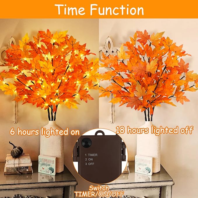 3Pcs 30”Lighted Maple Leaves Branches Stems - Image 2