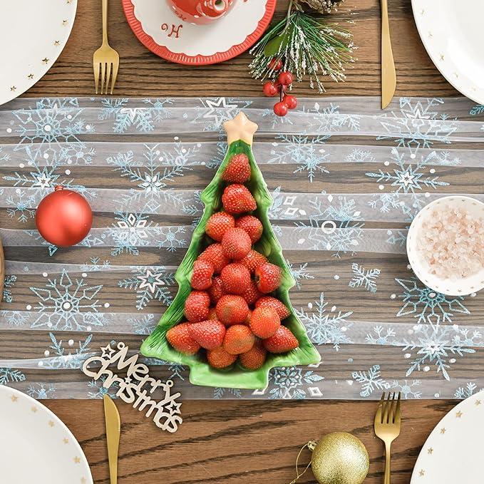 Artoid Mode Blue Snowflakes Merry Christmas Gauze Table Runner 120 Inch 10FT - Image 2