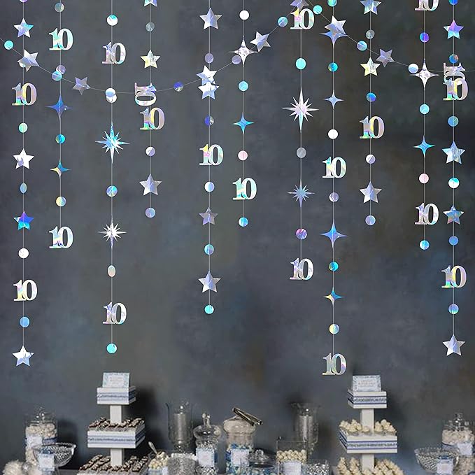 Iridescent 10th Birthday Decorations Number 10 Circle Dot Twinkle Star Garland by pinkblume
