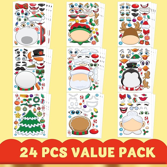 JOYIN 24 Pcs Christmas Make-a-face Stickers, Make Your Own Characters Mix and - Image 6