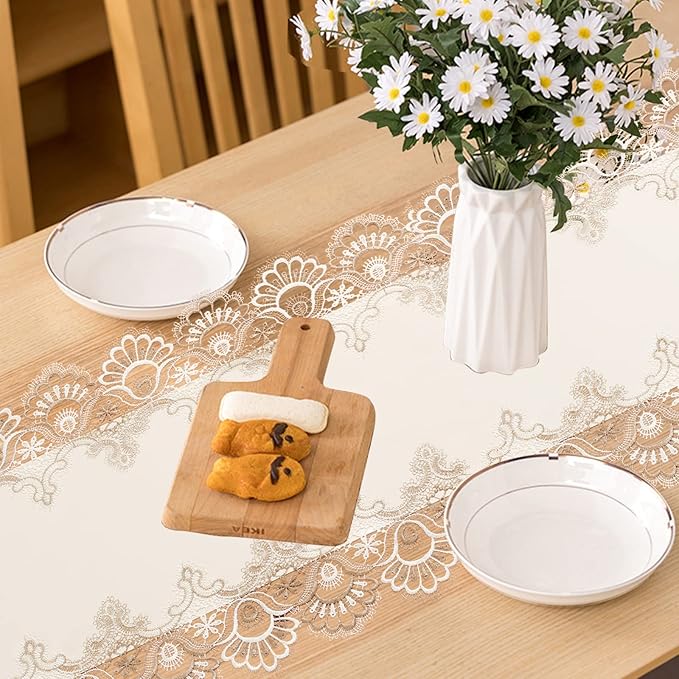 Vintage Lace Dining Table Runner, 120 Inches Floral Coffee Table Runners - Image 3