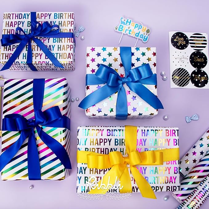 Ribbli Birthday Wrapping Paper 30 Inch Iridescent Gift Wrapping Paper 4 Rolls - Image 5