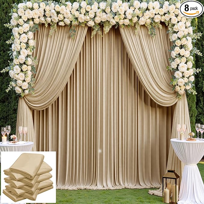40×14 ft Wrinkle Free Beige Backdrop Curtain by ENJOYYOURPARTY