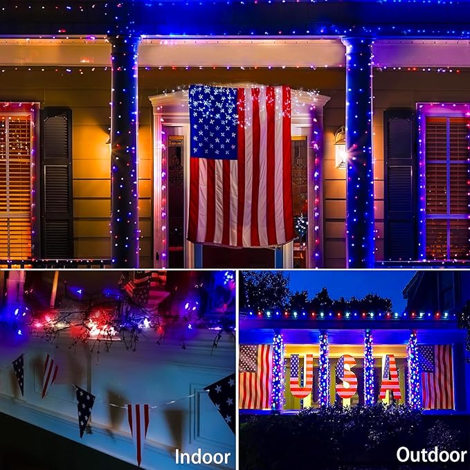 4th of July Decorations Lights Red White & Blue 200 Count 40 Feet Patriotic - Image 4