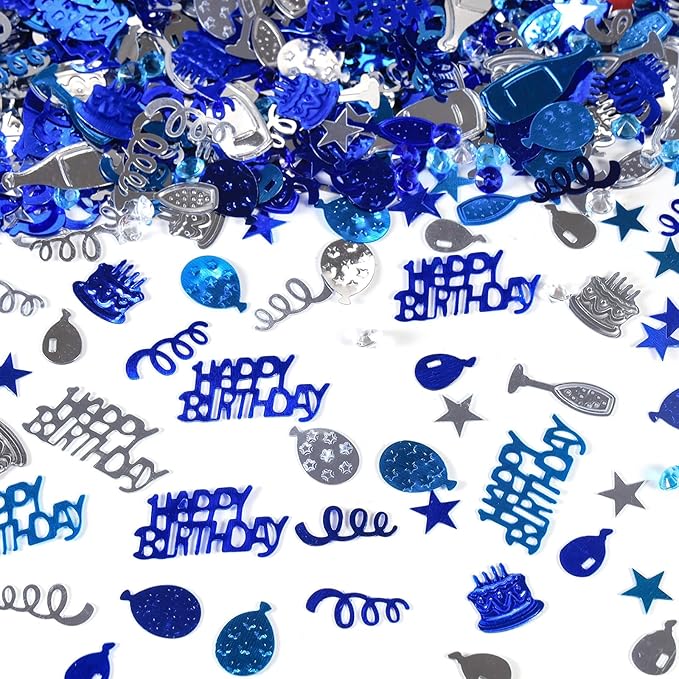VHUWE Happy Birthday Confetti, 1.6 oz Dark Blue Light Blue Silver Cake Balloon - Image 8