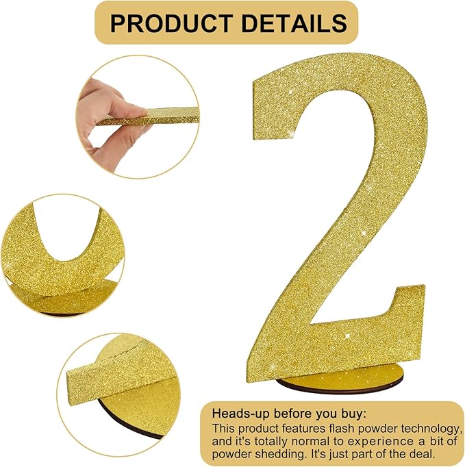 TONIFUL 11.8 Inch Gold Glitter Numbers Table Centerpieces 0-9 Birthday Party - Image 3