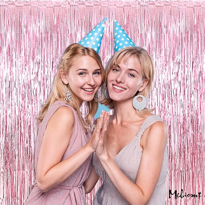 4 Pack Pink Fringe Curtain Backdrop, 3.2Ft x 6.6Ft Metallic Tinsel Foil Fringe - Image 3