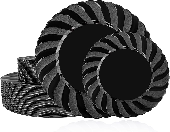 U-QE 60 Pcs Black Plastic Plates by U-QE